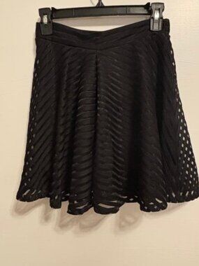 Silhouette NYC Sheer Striped Lined A-line Black Skirt